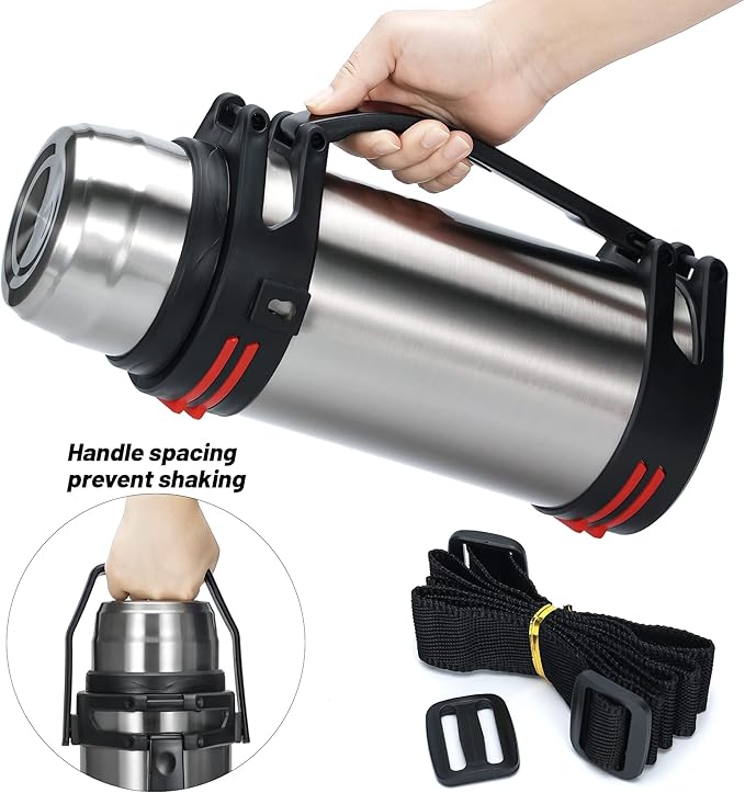 Large Thermosflask- 101oz Stainless Steel Insulated Bottle for Travel with BPA Free Cup - 3L Oversized Vacuum Insulated Thermoses with Handle and Strap for Hot & Cold Drinks