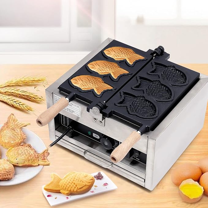 Fish Shaped Taiyaki Maker Stainless Steel Fish Shaped Waffle Machine Nonstick Baking Molds Fish Shaped Waffles Machine 110V 1500W