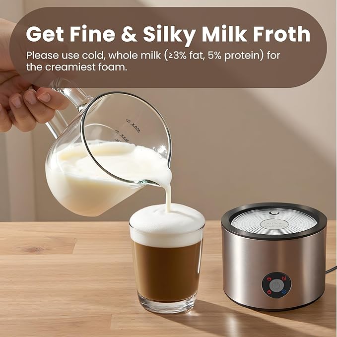 Detachable Milk Frother, 4 in 1 Milk Frother and Steamer Dishwasher Safe, Glass Frother 16.9oz Hot and Cold Foam Maker, Electric Milk Frother for Coffee, Latte, Hot Chocolate (Brushed)