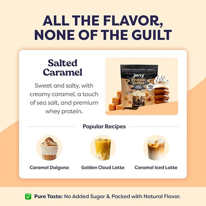 Salted Caramel Protein Iced Coffee - Premium Whey Protein & Instant Iced Coffees - 100% Natural Cold Brew Coffee - Zero Artificial Flavors & Sweeteners, 80 mg Caffeine, 0g of Sugar, 20 Servings