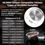 Load image into Gallery viewer, IKAPE Coffee Products, 58MM Espresso Tamper, Premium Barista Coffee Calibrated Tamper with Spring Loaded, 100% Stainless Steel Tamper Compatible with All 58MM Bottomless Portafilter (Silver)