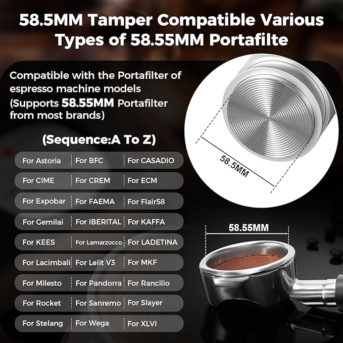 IKAPE Coffee Products, 58MM Espresso Tamper, Premium Barista Coffee Calibrated Tamper with Spring Loaded, 100% Stainless Steel Tamper Compatible with All 58MM Bottomless Portafilter (Silver)