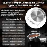 IKAPE Coffee Products, 58MM Espresso Tamper, Premium Barista Coffee Calibrated Tamper with Spring Loaded, 100% Stainless Steel Tamper Compatible with All 58MM Bottomless Portafilter (Silver)