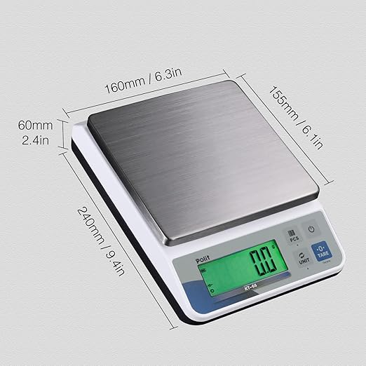 Polit Digital Kitchen Scale KT-66 30lb/13kg｜0.05oz/1g Precision Food Scale with LCD Display｜Battery or Plug-in｜Stainless Steel Top｜Grams, Ounces, Pounds｜5 Units for Baking, Farming & Shipping Scale