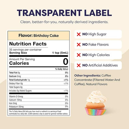 Coffee Concentrate - Limited Release Flavors - Cold Brew Coffee, Perfect for Hot or Iced Instant Coffees, Hot Drinks, Cold Brew Concentrate, 35 Servings - Birthday Cake