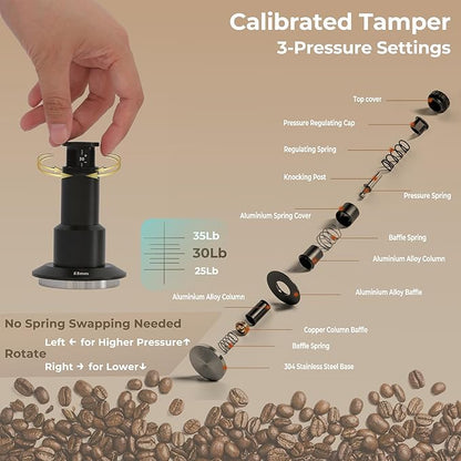 Coffee Tamper 58.35mm, Spring Loaded Espresso Tamper with 25lb/30lb/35lb Calibrated Springs, Sound Feedback & Ripple Base for Even Extraction, Espresso Accessories