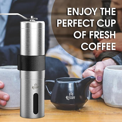 Manual Coffee Grinder — Stainless Steel Conical Burr Coffee Bean Grinder with Hand Crank, 18 Adjustable Settings, Storage Pouch and Sturdy Grip — Portable Coffee Grinder for Camping or Travel