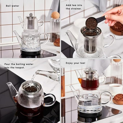 Karaca Dora Teapot Set, Glass, Tea Pot 0.45 L, Kettle 1.8 L, Silver, Transparent, Tea Maker, Turkish Tea Kettle, Tea Maker