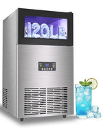 Load image into Gallery viewer, Commercial Ice Maker Machine 120LBS/Day, Undercounter Ice Makers 40Lbs Storage Bin and 45 Ice Trays, Outdoor Ice Maker Brushed Metal with Water Line, Ice Scoop, for Home, Bar, Party