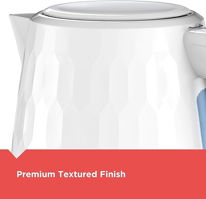 BLACK+DECKER 1.7L Cordless Electric Kettle, KE1560W, Premium Texture, Water Window, Rapid Boil, Auto Shutoff, White