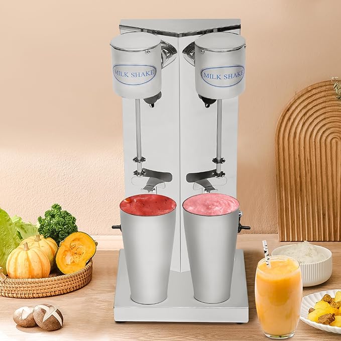 Electric Milkshake Maker Machine, 180W 2-Speed Double Head Milk Shake Mixer Machine with 27oz Stainless Steel Mixing Cup, Commercial Milkshake Blender & Drink Mixer for Home or Business