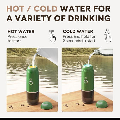 Fast self-heating Portable Electric Espresso Coffee Maker, 2 IN 1 Extraction Espresso Machine, Support Ground Coffee and NS capsule, for Travel,Car,Hiking,Climbing（Green） Rich Crema