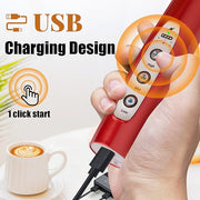 Nahida Red Milk Frother Wand for Coffee - Rechargeable Handheld Electric Whisk with 3 Heads, 3 Speeds - Drink Mixer for Latte, Cappuccino, Hot Chocolate