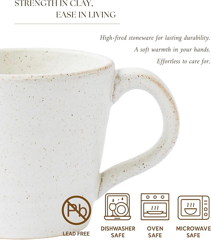 Stoneware Mug Set of 4-14oz Ceramic Coffee Mugs & Tea Cups with Handle - Perfect for Hot & Iced Drinks - Microwave & Dishwasher Safe - Rustic Minimalist Style - Oatmeal Cream - Ideal Gift