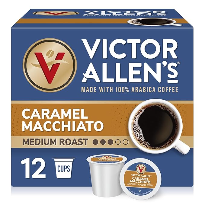Victor Allen's Coffee Caramel Macchiato Flavored, 12 Count, Medium Roast, Single Serve Coffee Pods for Keurig K-Cup Brewers