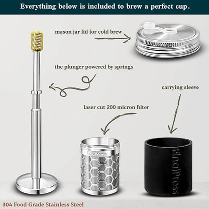 Original Coffee & Tea Maker – Portable Stainless Steel Micro French Press – Patented 3-in-1 Technology for Hot, Iced & Cold Brew – Perfect for Home, Camping & Travel (UPGRADED V2)