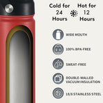 Load image into Gallery viewer, mininoo Insulated Stainless Steel Water Bottle with Straw and Lid for Sports, 24 oz, Red