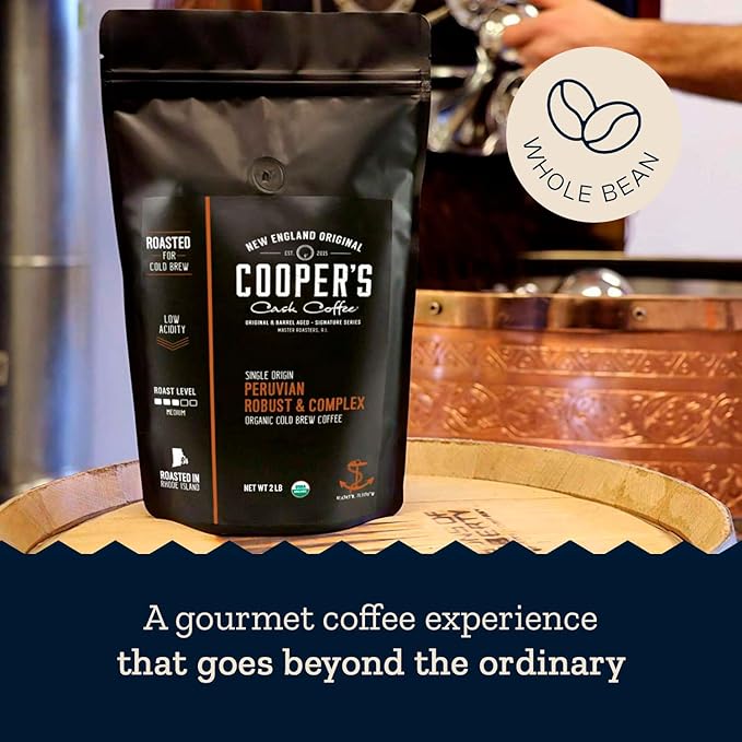Peruvian Organic Cold Brew Coffee, Single Origin & Gourmet Beans, Tasting Notes Of Caramel With A Touch of Cherry & Orange, Medium Roast Coarse Whole Bean, 2 lb Coffee Bag