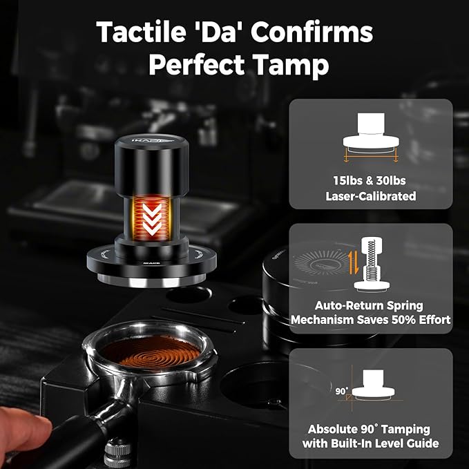 IKAPE 53.3MM V6 Impact Espresso Tamper with Sound Feedback, 15lb/30lb Interchangeable Springs, Espresso Low-Profile Tamper with Triple-spring System, Fits 54mm portafilters