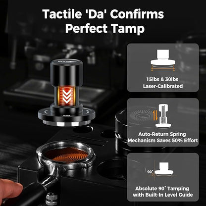 IKAPE 53.3MM V6 Impact Espresso Tamper with Sound Feedback, 15lb/30lb Interchangeable Springs, Espresso Low-Profile Tamper with Triple-spring System, Fits 54mm portafilters