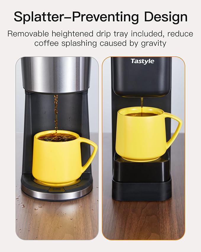 Single Serve Hot & Iced Coffee Maker with Strong Brew, 40oz Removable Reservoir, 6 Brew Sizes, Compatible with K Cup and Grounds, Compact for Home, Office, RV, Black & Gold (2.0 Version)