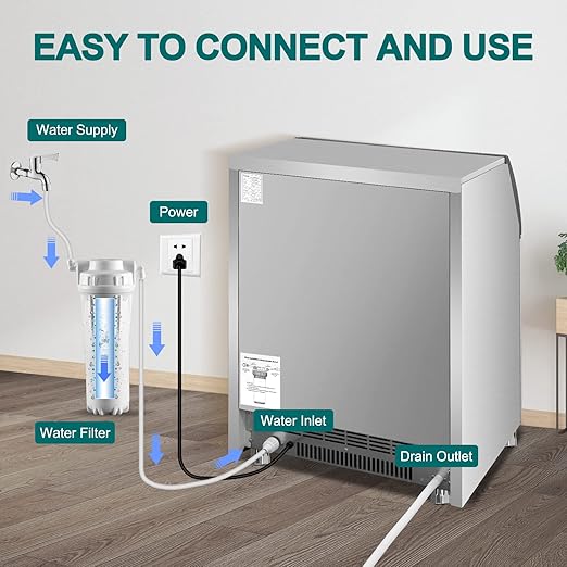 Commercial Ice Maker Machine 450LBS/24H with 77LBS Large Ice Storage Bin, 144Pcs Clear Ice Cubes in 11Mins, Stainless Steel Under Counter Industrial Ice Machine for Bar, Restaurant Business