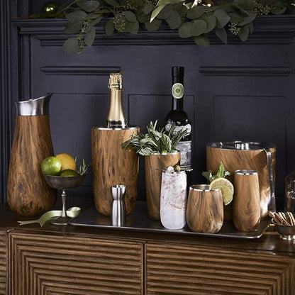 S’well Stainless Steel Ice Bucket with Tongs, 68oz Capacity, Teakwood Finish, Triple-Layer Vacuum Insulated to Keep Ice Colder Longer, BPA-Free Barware