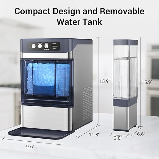 Nugget Ice Maker Countertop, 44 Lbs/24H Chewable Crunchable Ice Maker with 0.8 Gallon Side Water Tank, Ready in 5-10 Mins, Self-Cleaning Pellet Ice Machine Home, Kitchen, RV, Office