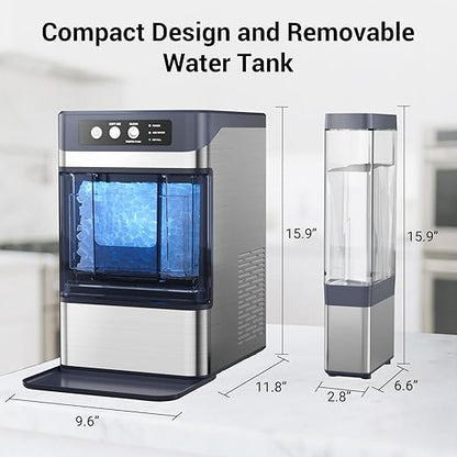 Nugget Ice Maker Countertop, 44 Lbs/24H Chewable Crunchable Ice Maker with 0.8 Gallon Side Water Tank, Ready in 5-10 Mins, Self-Cleaning Pellet Ice Machine Home, Kitchen, RV, Office