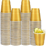 Load image into Gallery viewer, 100 Pack 2 oz Plastic Shot Glasses Disposable Shot Cups, Mini 2oz Party Cups for Graduation, Christmas, Birthday, Wedding, Bachelorette Party (Gold)