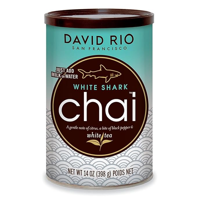 White Shark Chai Tea Latte Mix, 14 Oz, White Tea, Organic Spices, Dairy Free, Serve Hot or Cold, Just Add Water or Milk, 14 Servings
