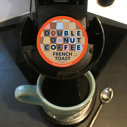 Double Donut Coffee French Toast Flavored Coffee in Recyclable Single Serve Pods, French Toast Flavor for the Keurig K Cups Brewer, from Double Donuts, 24 Cups