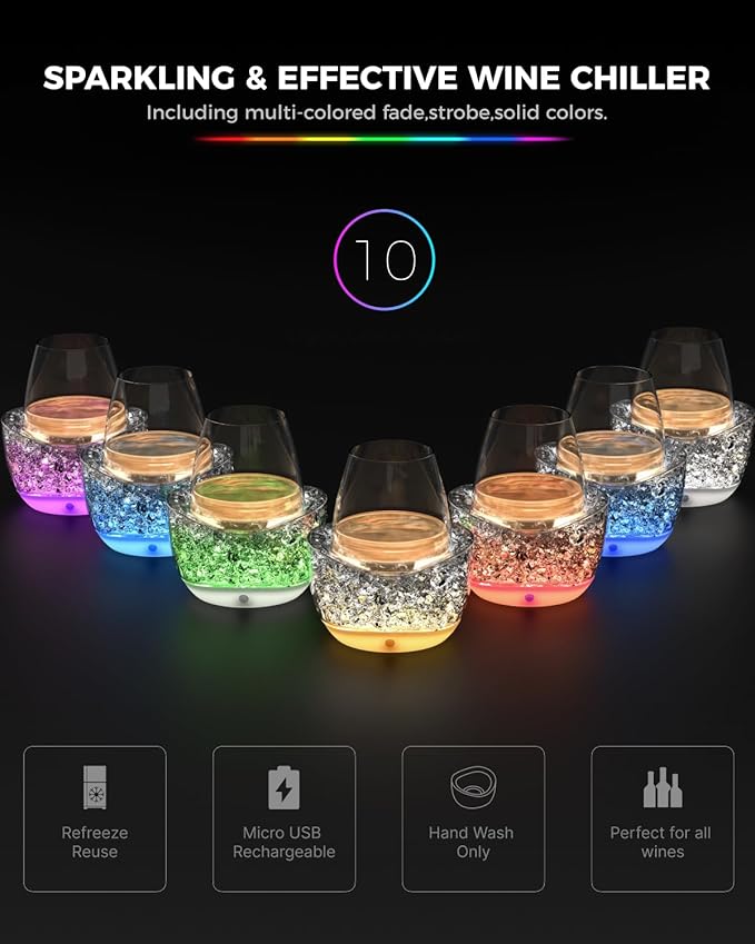 Wine Chiller for Glass Stemless Wine Glass Chiller Keeps Your Glasses of Vino Cold 10 Color Light Modes Separable Wine Essentials Accessories (ORANGE)