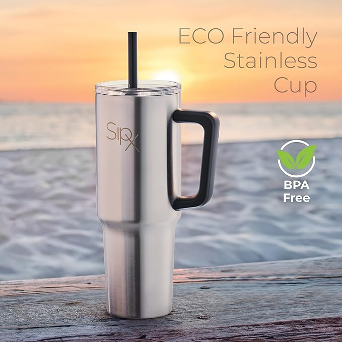 SIPX™ 40 oz Insulated Tumbler with Handle & Straw – Vacuum Insulated Stainless Steel, Leakproof, Cupholder Friendly – Perfect for Iced Coffee, Water & Travel – Stainless