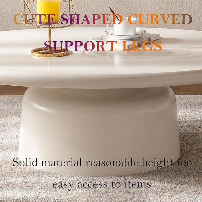 Chic Coffee Table with Smooth Fininsh & Stable Large Base, Minimalism Low Center Table for Farmhouse Living Room (J-Oval)