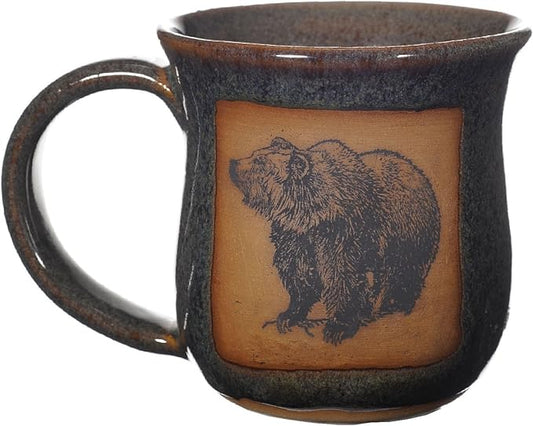 ALWAYS AZUL POTTERY Mug with Bear Design in Seamist - Handmade Ceramic Coffee Mug - Stylish and Unique Handcrafted Artistic Drinkware - Polished Clay Cups, Great for Coffee, Tea, and Art Lovers