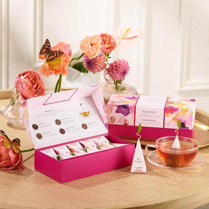 Tea Forte Mariposa Presentation Box Tea Gift Sampler, 20 Count, 2 of Each Variety Individually Wrapped Handcrafted Pyramid Infuser Bags