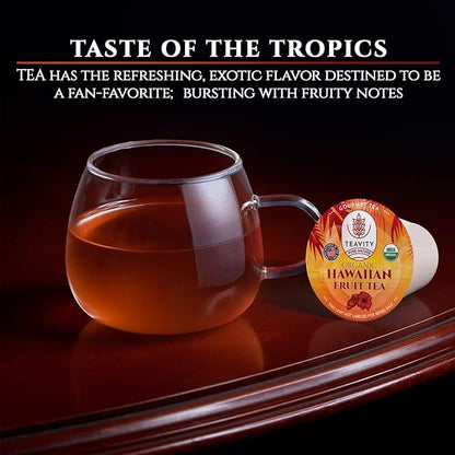 Teavity Organic Hibiscus Tea Pods with Peach, Mango, & Passionfruit - Naturally Decaf Hawaiian Fruit Tea (36 Pods)