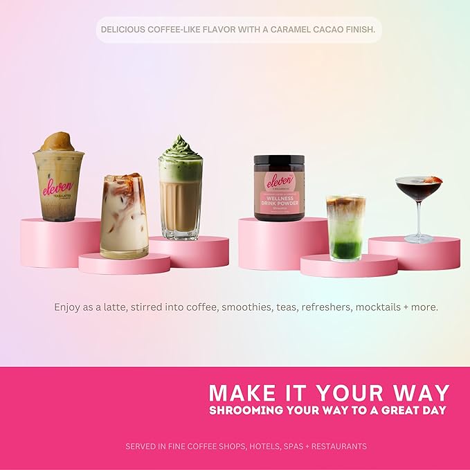 Eleven TLC, Shroomie Master Mind Mushroom Coffee Alternative, 7 Superfoods, Chaga, Reishi + Lion's Mane, Dandy Blend, Energy, Focus, 63 Servings