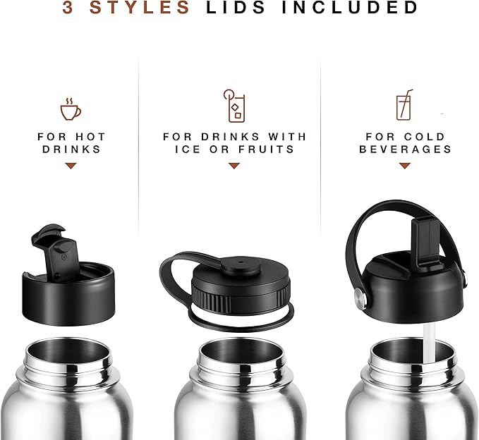 Stainless Steel Insulated Water Bottle and Travel Mug for Hot and Cold Beverages, Wide Mouth, Double Wall Insulated Hydration Sports Water Bottle for Hiking, Biking, Outdoor, 40 OZ BPA Free