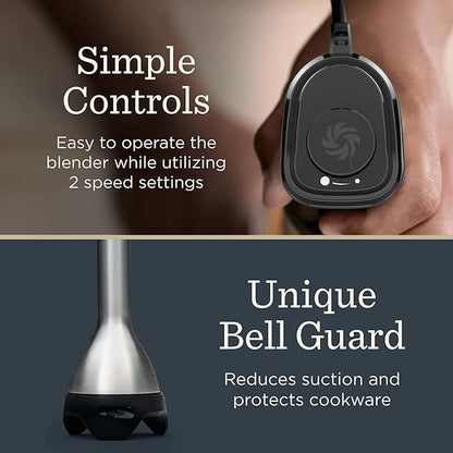 Vitamix 2-Speed Immersion Blender + Whisk Attachment, Professional-Grade Hand Blender with 350-Watt Motor and Stainless-Steel Blade, Black