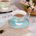 Load image into Gallery viewer, KAMMAK Ceramic Coffee Cups Saucers Set of 2, Porcelain Espresso Cups with Saucers, 8.12 oz Handcrafted Elegant Bone China Tea Cups, Blue &amp; Sage Green Flower Teacup for Party, Office, Women Gift