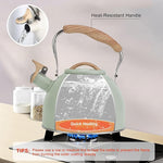 Load image into Gallery viewer, Tea Kettle, Vegoran 100 OZ / 3 Liter Whistling Tea Kettle, Tea Pots for Stove Top Food Grade Stainless Steel with Wood Pattern Folding Handle, Loud Whistle Kettle for Tea, Coffee, Milk (Green)