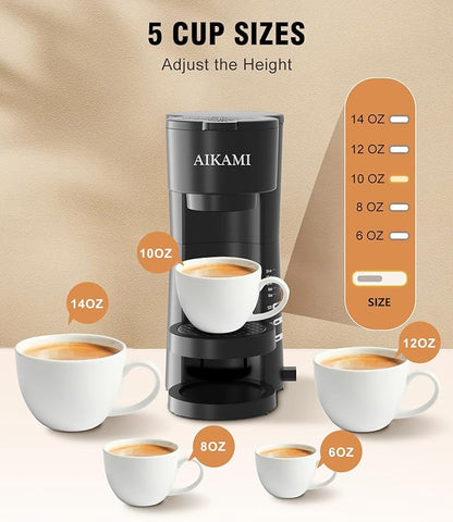 Single Serve Coffee Maker for K Cup & Ground Coffee with Milk Frother, 6 to 14 Oz Brew Sizes, Auto-Off Coffee Machine with Water Reservoir