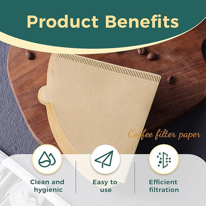 HAPIGO Easy-Dispensing Natural Brown Cone Coffee Filters V02 Size, 100 Count - Unbleached Paper Filters for Pour Over Brewing, Compatible with Chemex, Hario V60 & More，Box for Easy Use & Tidy Storage