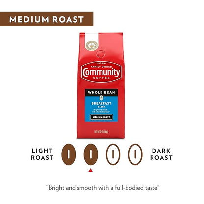 Community Coffee Breakfast Blend Whole Bean Coffee, Medium Roast, 12 oz Bag (Pack of 1)