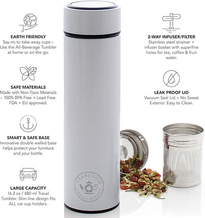 Teabloom - The ORIGINAL All-Brew Travel Tumbler & Thermos | OPRAH’s Favorite | 16oz/480ml Insulated Water Bottle/Tea Flask/Cold Brew Coffee Mug