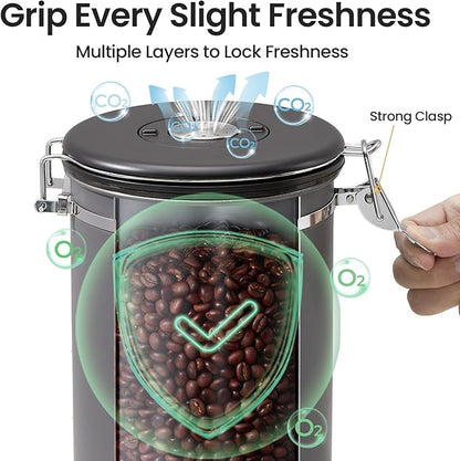 Veken Coffee Canister, 39OZ Large, Airtight Stainless Steel Food Storage Container for 2.2lbs Coffee Beans, Ground, Sugar, Tea, Flour, Cereal, Kitchen Bar Accessories with Date Tracker & Scoop, Gray