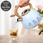 Load image into Gallery viewer, Tea Kettle, Toptier Teapot Whistling Kettle with Wood Pattern Handle Loud Whistle, Food Grade Stainless Steel Tea Pot for Stovetops Induction Water Kettle, 2.7-Quart Blue Cat
