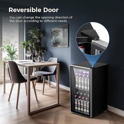 Kismile 3.2 Cu.ft Beverage Refrigerator and Cooler, 130 Can Mini Fridge Glass Door,Digital Temperature Display for Soda, Beer or Wine, Small Drink Dispenser Cooler for Home, Office or Bar(Black)